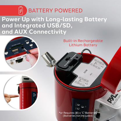 Megaphone 50W Siren Bullhorn Rechargeable Battery Portable Speaker