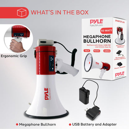 Megaphone 50W Siren Bullhorn Rechargeable Battery Portable Speaker