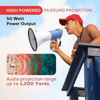 50W Megaphone Speaker, Loud Sound, Rechargeable Battery, 10-Second Record