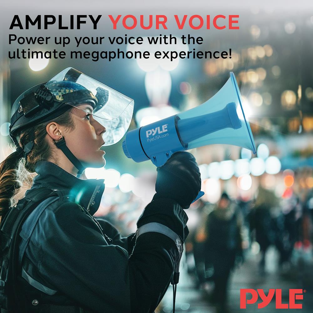 Mégaphone Portable Pyle Avec Sirène - 15W, Portée 183m, 6 Piles AA, Micro Dynamique - Pour Matchs, Événements