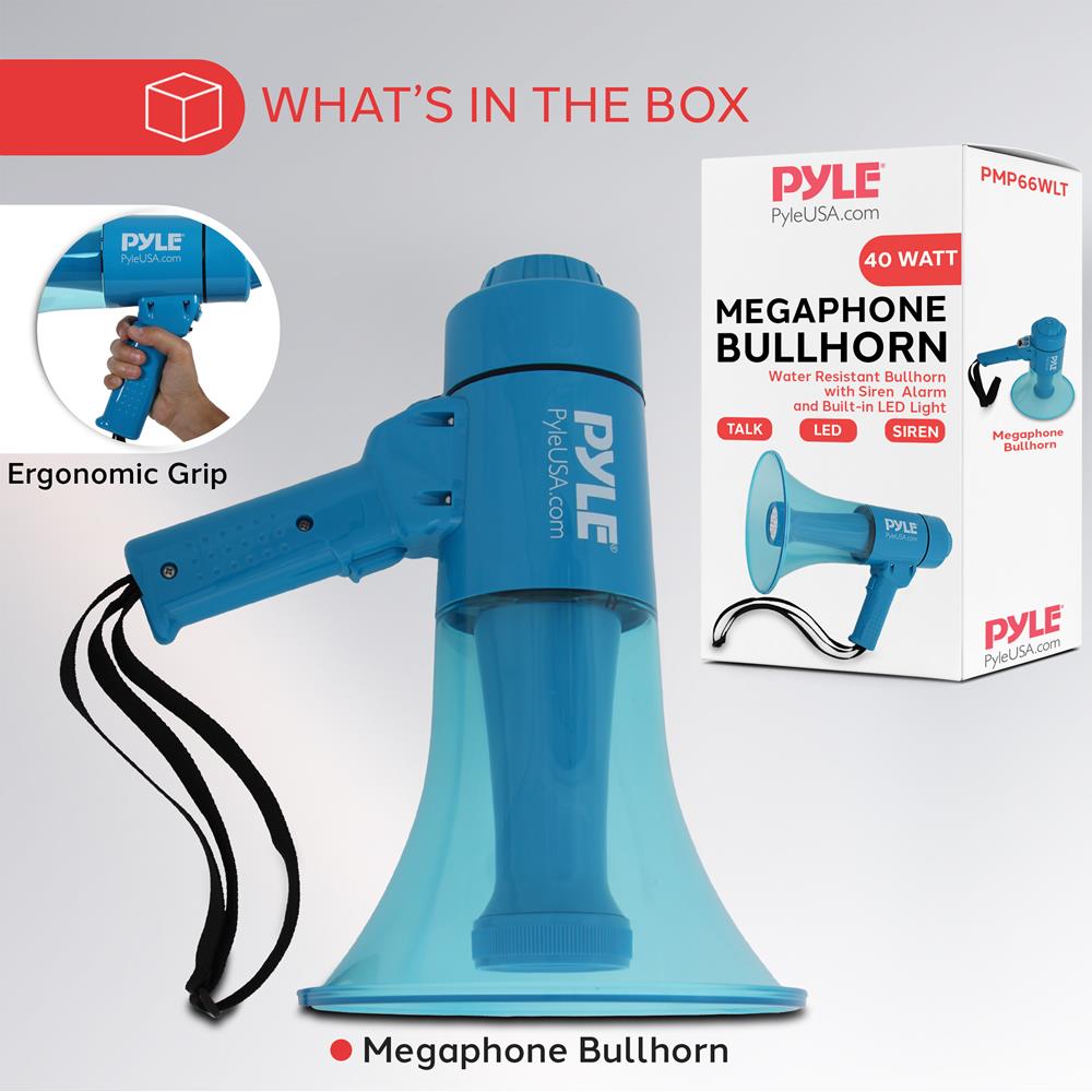 Portable Waterproof Megaphone 40W Siren Alarm LED Light – Pyle USA