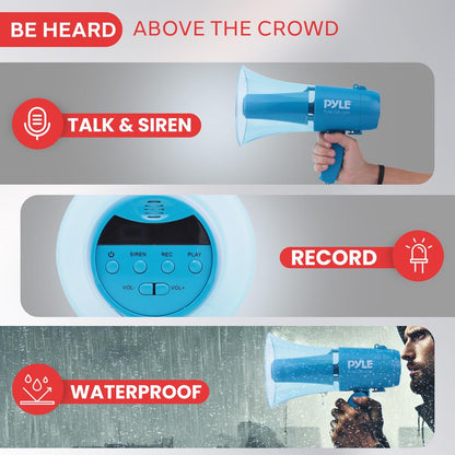30W Megaphone Siren Speaker, Loud Sound, Rechargeable, Transparent Blue