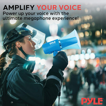 30W Megaphone Siren Speaker, Loud Sound, Rechargeable, Transparent Blue