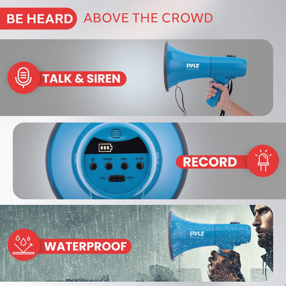 40W Megaphone Siren Bullhorn, Loud Sound, Rechargeable, Blue