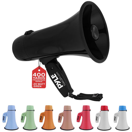 20W Megaphone Bullhorn - 400 Yd Range, Aux Input, Siren, Portable
