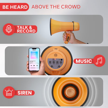 Megaphone Bullhorn 20W, 400-Yard Range, Aux Input, Orange