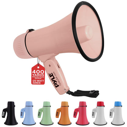 20W Megaphone Bullhorn - 400 Yd Range, Aux Input, Pink