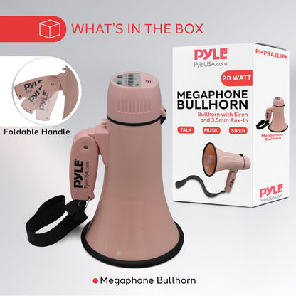 20W Megaphone Bullhorn - 400 Yd Range, Aux Input, Pink