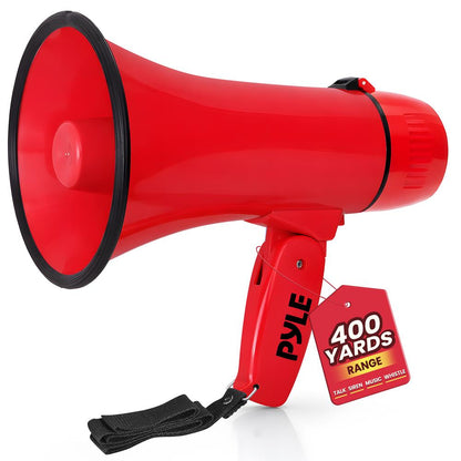 20W Megaphone Bullhorn - 400 Yard Range, Aux Input, Red