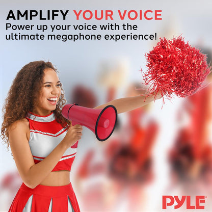 20W Megaphone Bullhorn - 400 Yard Range, Aux Input, Red