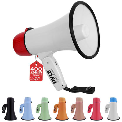 Megaphone Bullhorn 20W, 400-Yard Range, Aux Input, White-Red
