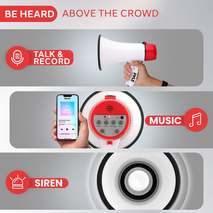 Lightweight And Portable Bullhorn Megaphone, Aux (3.5Mm) Input For Mp3/Music, Automatic Siren, 20-Watt, Mic/Talk (White)