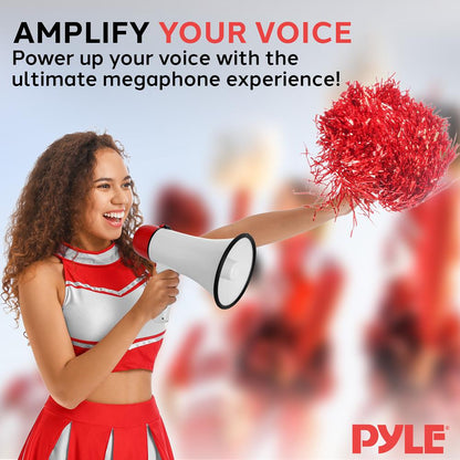 Lightweight And Portable Bullhorn Megaphone, Aux (3.5Mm) Input For Mp3/Music, Automatic Siren, 20-Watt, Mic/Talk (White)