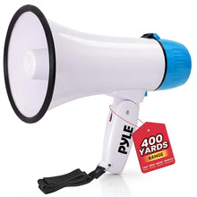 Megaphone Bullhorn 20W, 400-Yard Range, Aux Input, White-Blue