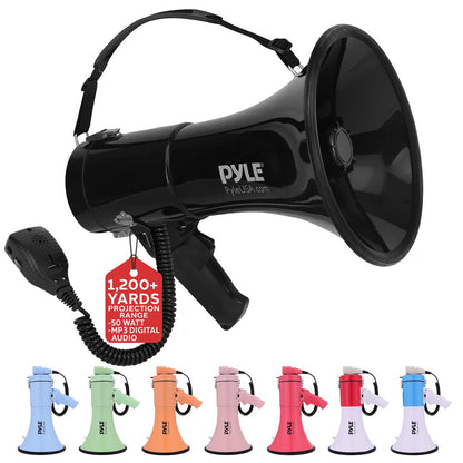 50W Megaphone Bullhorn - Loud Projection, Aux Input, Portable, Siren Function