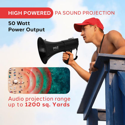 50W Megaphone Bullhorn - Loud Projection, Aux Input, Portable, Siren Function