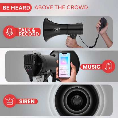 50W Megaphone Bullhorn - Loud Projection, Aux Input, Portable, Siren Function