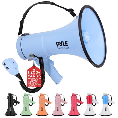 50W Megaphone Bullhorn - Loud Projection, Aux Input, Blue
