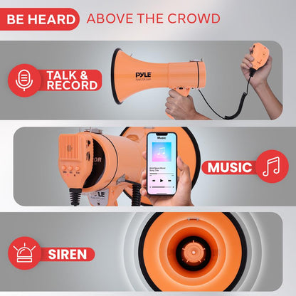 Megaphone Bullhorn 50W, 1200 Yards Range, Aux Input, Orange