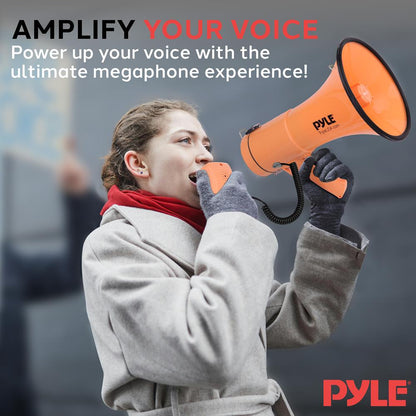 Megaphone Bullhorn 50W, 1200 Yards Range, Aux Input, Orange