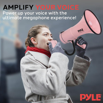 50W Megaphone Bullhorn - Loud Projection, Aux Input, Pink