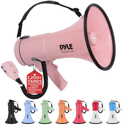 50W Megaphone Bullhorn - Loud Projection, Aux Input, Pink