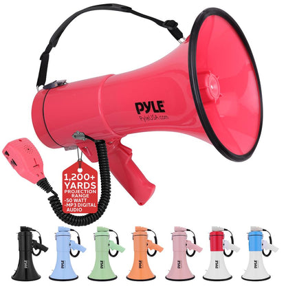 Megaphone Bullhorn 50W, 1200 Yards Range, Aux Input, Red