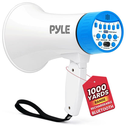 Pyle 30W Rechargeable Megaphone With Voice Changer, Bluetooth, Siren, And Usb-C Charging – Perfect For Events And Announcements (Blue)