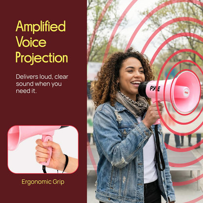 Pyle 30W Rechargeable Megaphone With Talk Mode, Voice Changer, Recording, Bluetooth, And Usb-C Charging – Perfect For Events And Announcements (Light Pink)