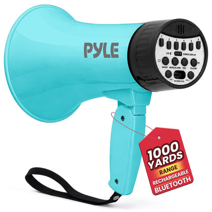 Pyle 30W Rechargeable Megaphone With Talk Mode, Voice Changer, Recording, Bluetooth, And Usb-C Charging – Perfect For Events And Announcements (Light Teal)