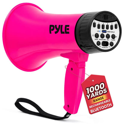 Pyle 30W Rechargeable Megaphone With Voice Changer, Bluetooth, Siren, And Usb-C Charging – Perfect For Events And Announcements (Pink)