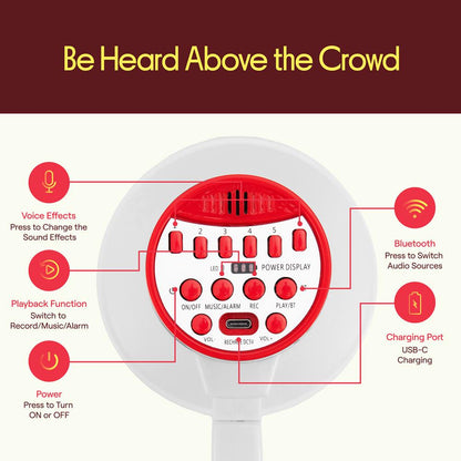 Pyle 30W Rechargeable Megaphone With Voice Changer, Bluetooth, Siren, And Usb-C Charging – Perfect For Events And Announcements (Red)