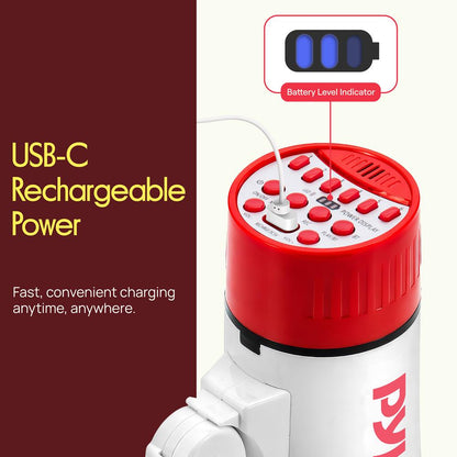 Pyle 30W Rechargeable Megaphone With Voice Changer, Bluetooth, Siren, And Usb-C Charging – Perfect For Events And Announcements (Red)