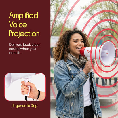 Pyle 30W Rechargeable Megaphone With Voice Changer, Bluetooth, Siren, And Usb-C Charging – Perfect For Events And Announcements (Red)