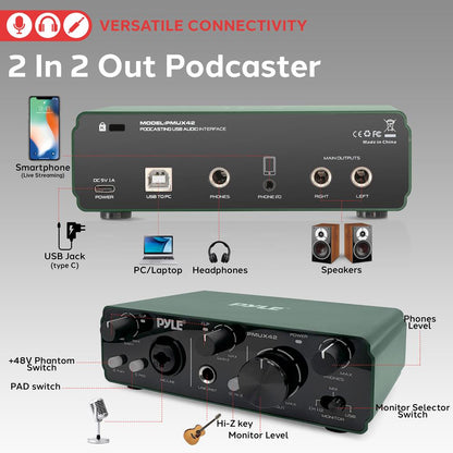 USB Audio Interface for Recording - Studio Quality, 24bit/192kHz, Green