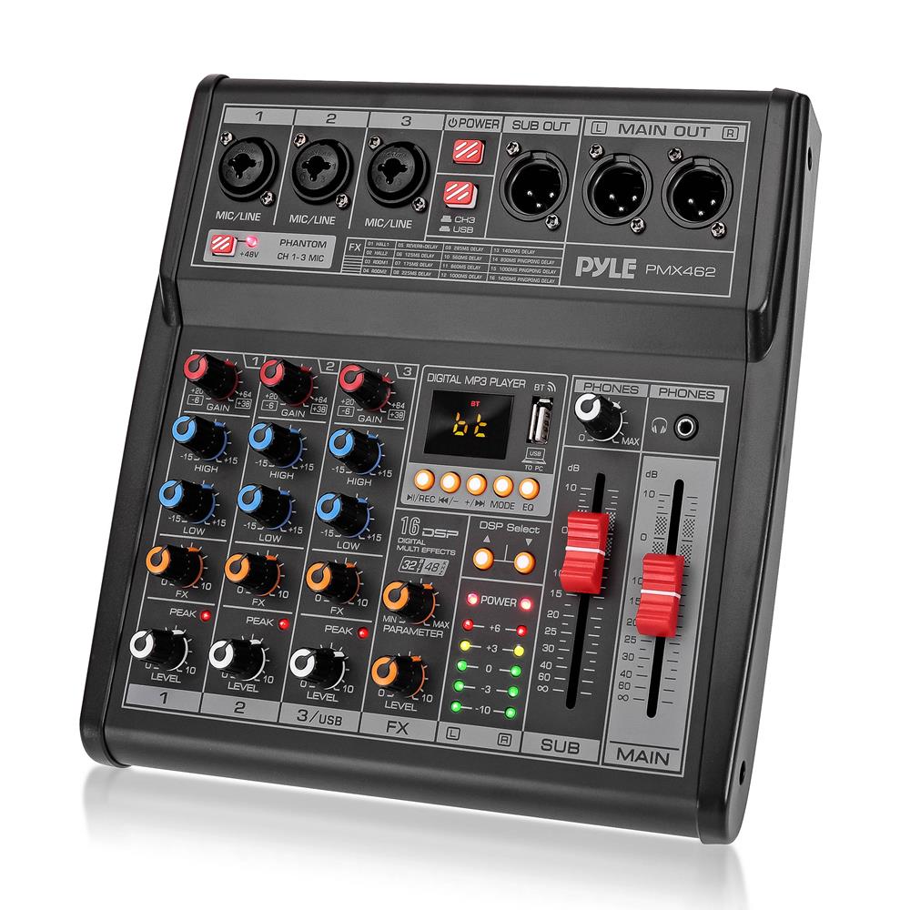 3-Channel DJ Audio Mixer - 16 DSP Effects, USB Interface, Phantom