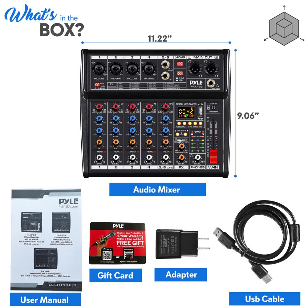 Bluetooth DJ Mixer 6-Channel USB Interface 16 DSP Effects – Pyle USA