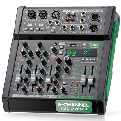 6-Channel Audio Mixer - Bluetooth Streaming - 99 Digital Effects - Metal
