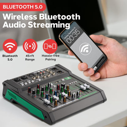 6-Channel Audio Mixer - Bluetooth Streaming - 99 Digital Effects - Metal