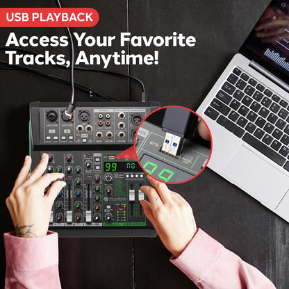 6-Channel Audio Mixer - Bluetooth Streaming - 99 Digital Effects - Metal