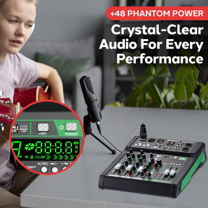 6-Channel Audio Mixer - Bluetooth Streaming - 99 Digital Effects - Metal