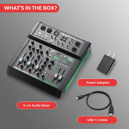 6-Channel Audio Mixer - Bluetooth Streaming - 99 Digital Effects - Metal