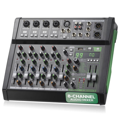 8-Channel Audio Mixer - Bluetooth Streaming - 99 Digital Effects - Metal