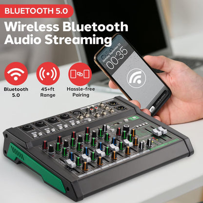 8-Channel Audio Mixer - Bluetooth Streaming - 99 Digital Effects - Metal