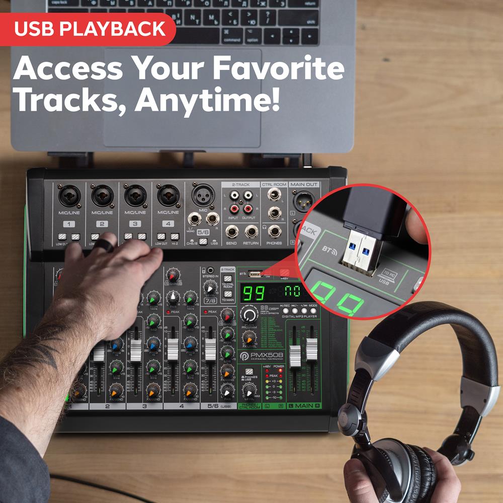 8-Channel Audio Mixer - Bluetooth Streaming - 99 Digital Effects