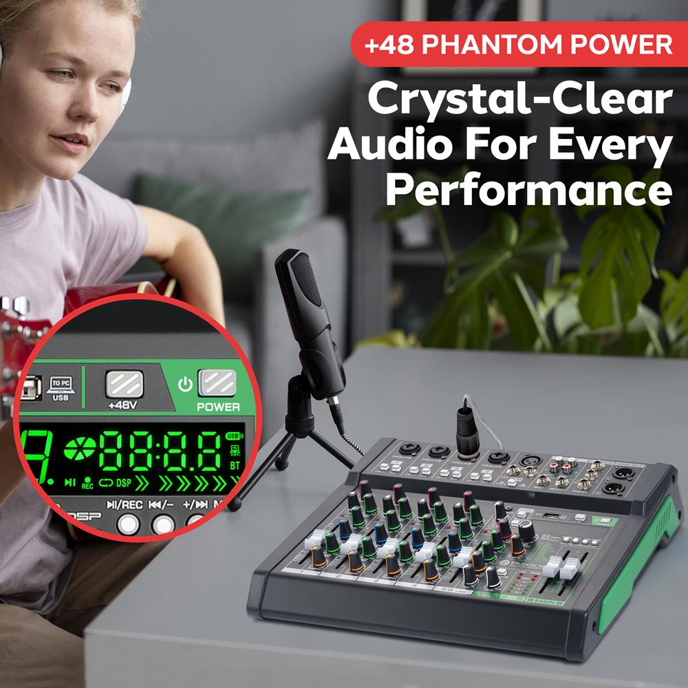 8-Channel Audio Mixer - Bluetooth Streaming - 99 Digital Effects