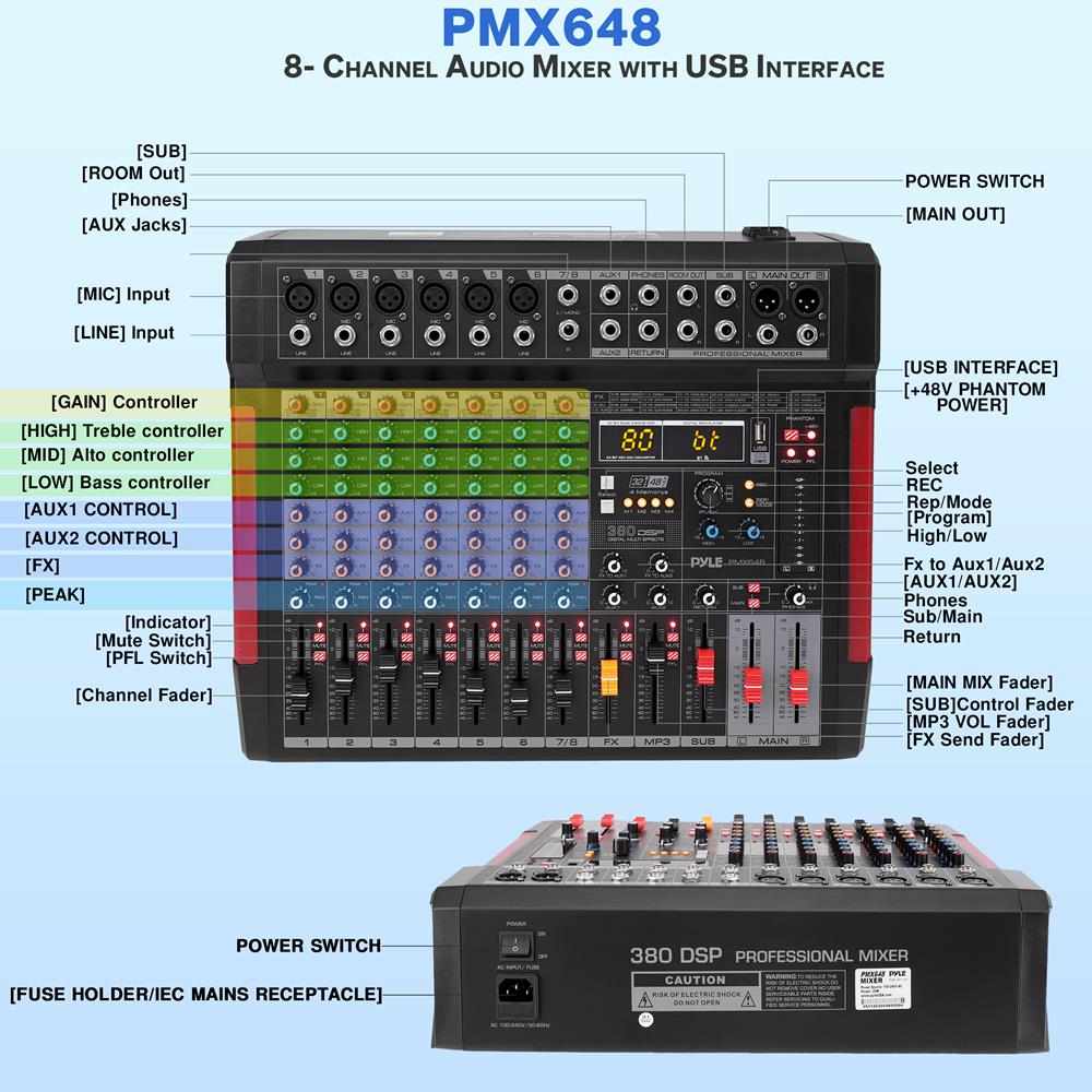 8-Channel Audio Mixer, Wireless Streaming, 380 DSP Effects, USB