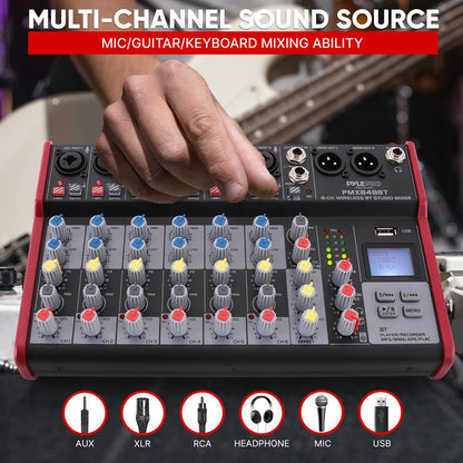 8-Channel Wireless DJ Mixer - Bluetooth Streaming, USB, +48V Phantom Power