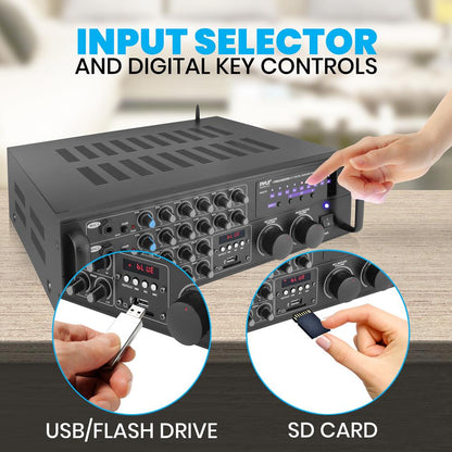 2000W Bluetooth Mixing Amplifier, Karaoke/PA, USB/SD, Rack Mountable