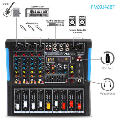 Mixers Audio 4 Channel Mixer, Dj Mixer Board Mixer Audio Bluetooth MP3